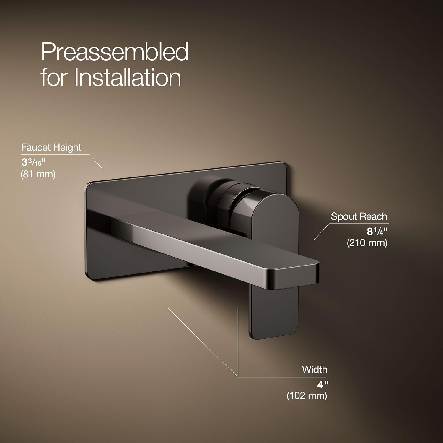 Kohler 22567-4-TT Parallel® Wall-Mount Single-Handle Bathroom Sink Faucet, 1.2 gpm, Vibrant Titanium