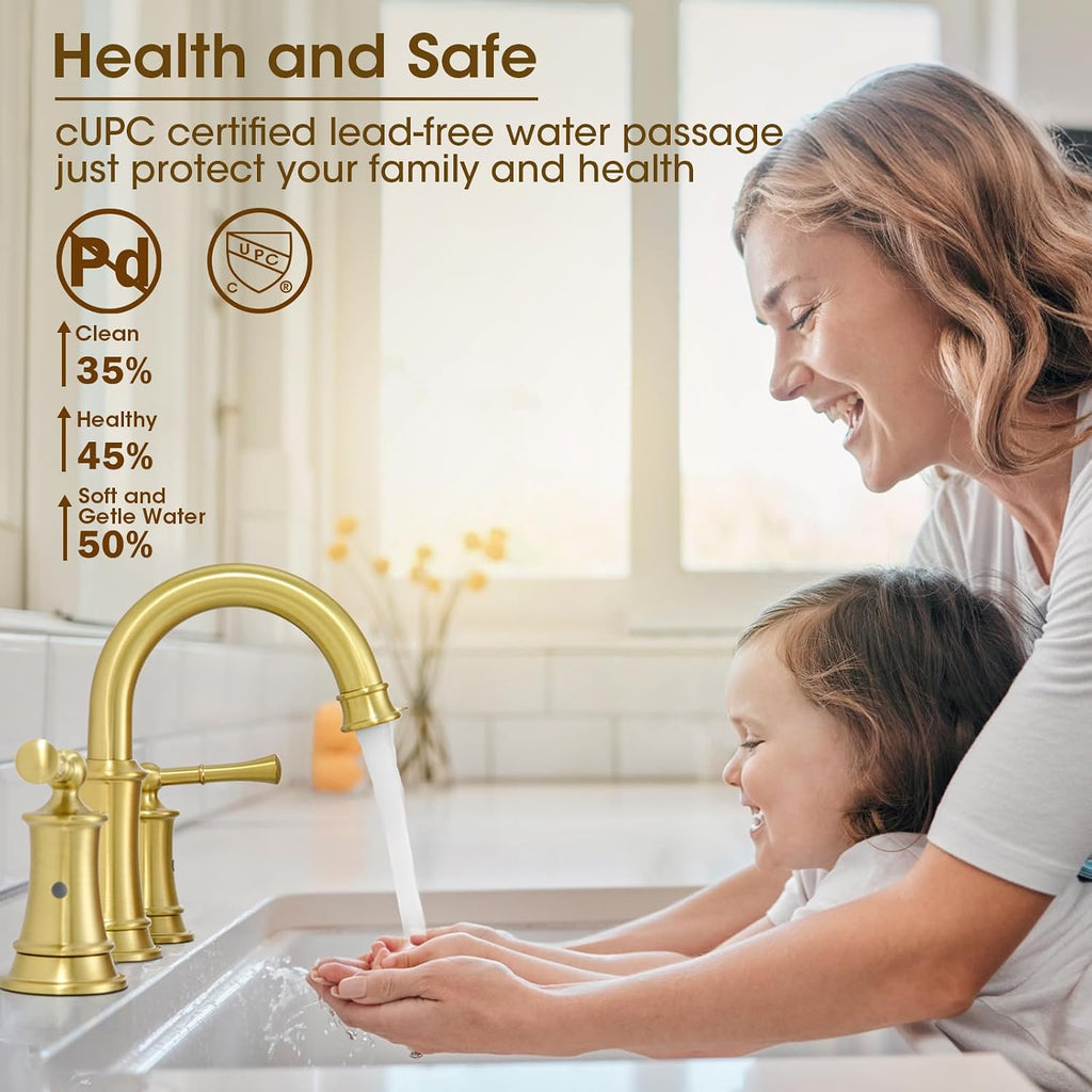 Sink Bathroom Fauce Solid Brass, Complete with Pop-Up Drain Assembly and cUPC Supply Lines for Widespread Vanity, Lavatory, and RV Sinks