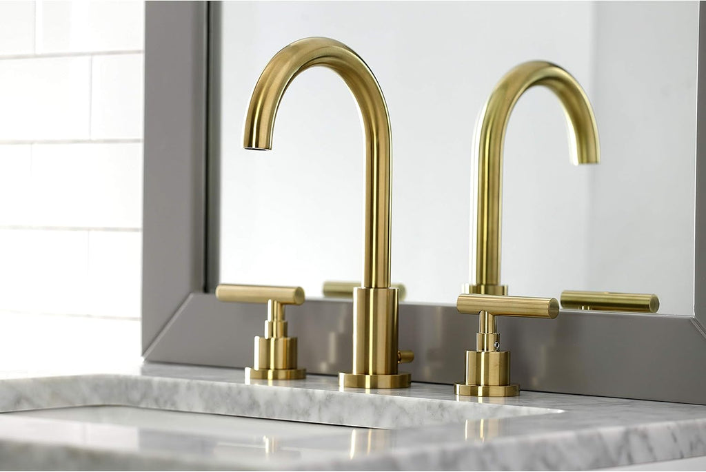 Kingston Brass FSC8923CML Manhattan Widespread Bathroom Faucet Pop-Up, Brushed Brass, 10.06 x 5.38 x 2.5