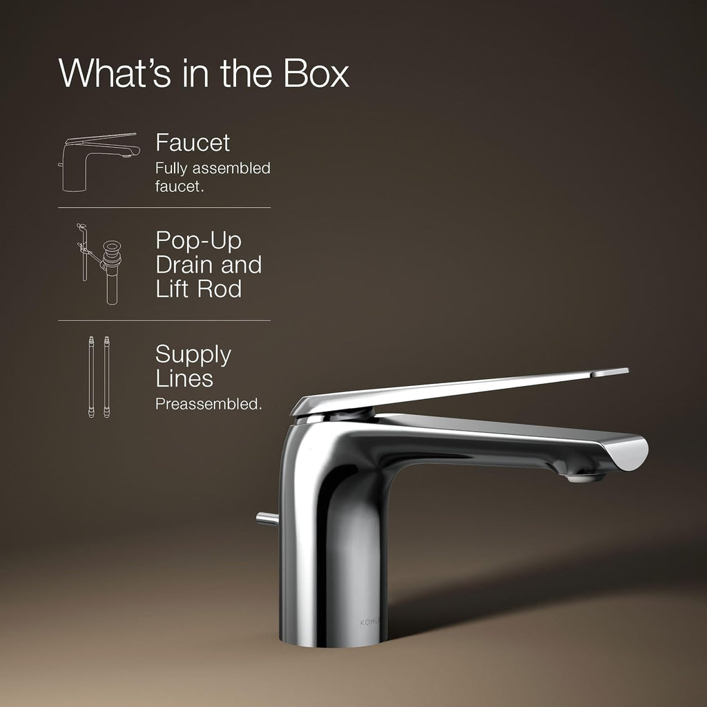 Kohler 97345-4-CP Avid® Single-Handle Bathroom Sink Faucet, 1.2 gpm, Polished Chrome