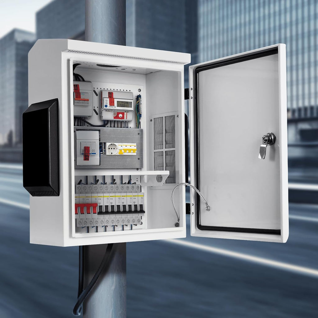 Outdoor Electrical Box, Cold-Rolled Steel Plate, Aluminum Alloy Back Beam, One-Piece Ventilation Design, IP65 Waterproof, Wall/Pole Mounted (19.6' x 15.7' x 7.9)