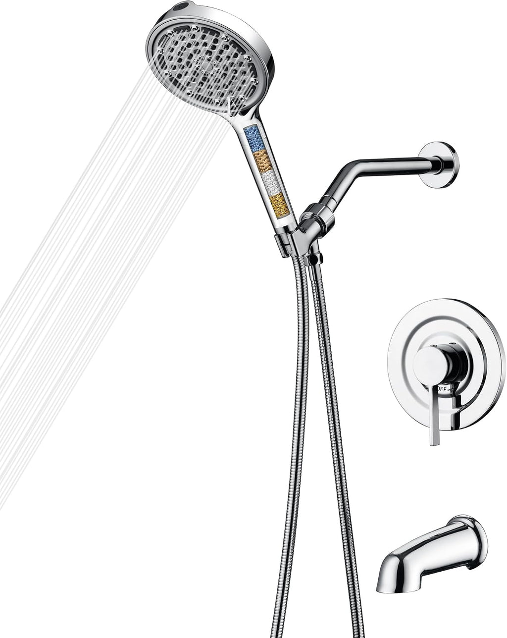 SUMERAIN Modern Shower System with 6-Spray Handheld Filtered Shower Head, Chrome Shower Faucet with Tub Spout, High Flow