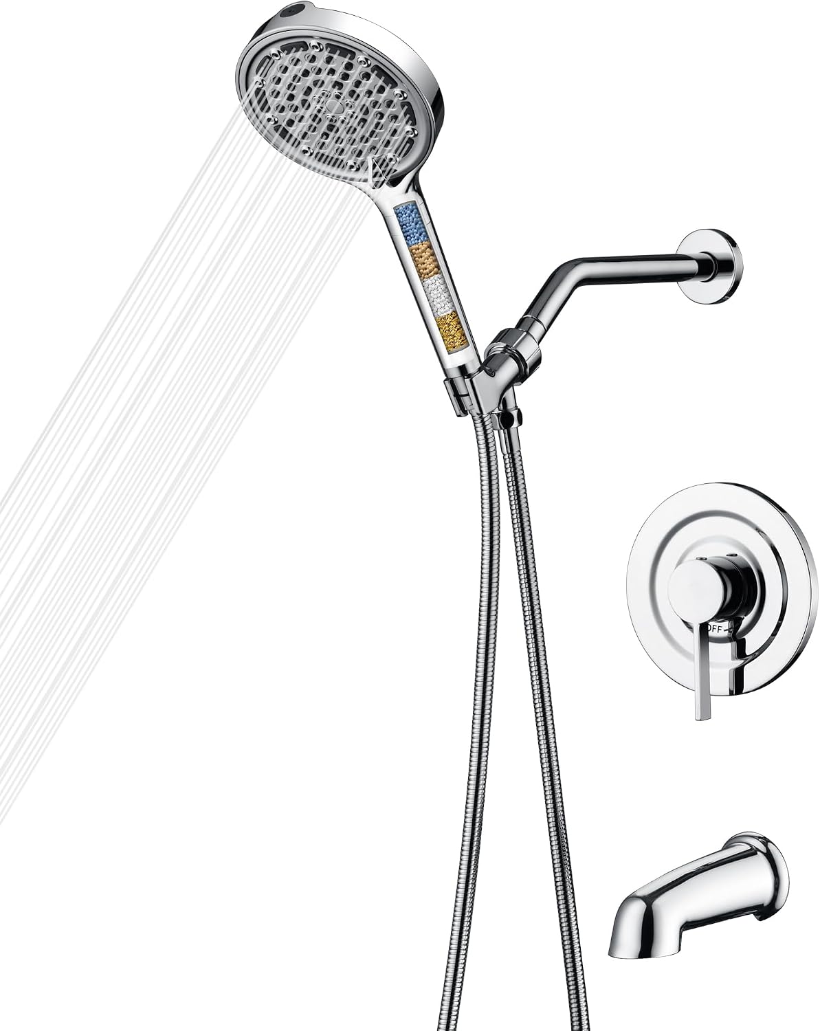 SUMERAIN Modern Shower System with 6-Spray Handheld Filtered Shower Head, Chrome Shower Faucet with Tub Spout, High Flow