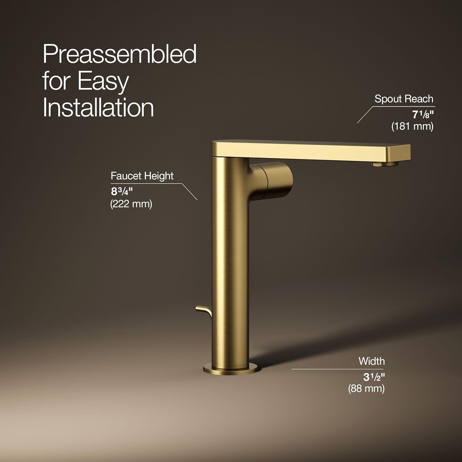 Kohler 73159-7-2MB Composed® Tall Single-Handle Bathroom Sink Faucet with Cylindrical Handle, 1.2 gpm, Vibrant Brushed Moderne Brass