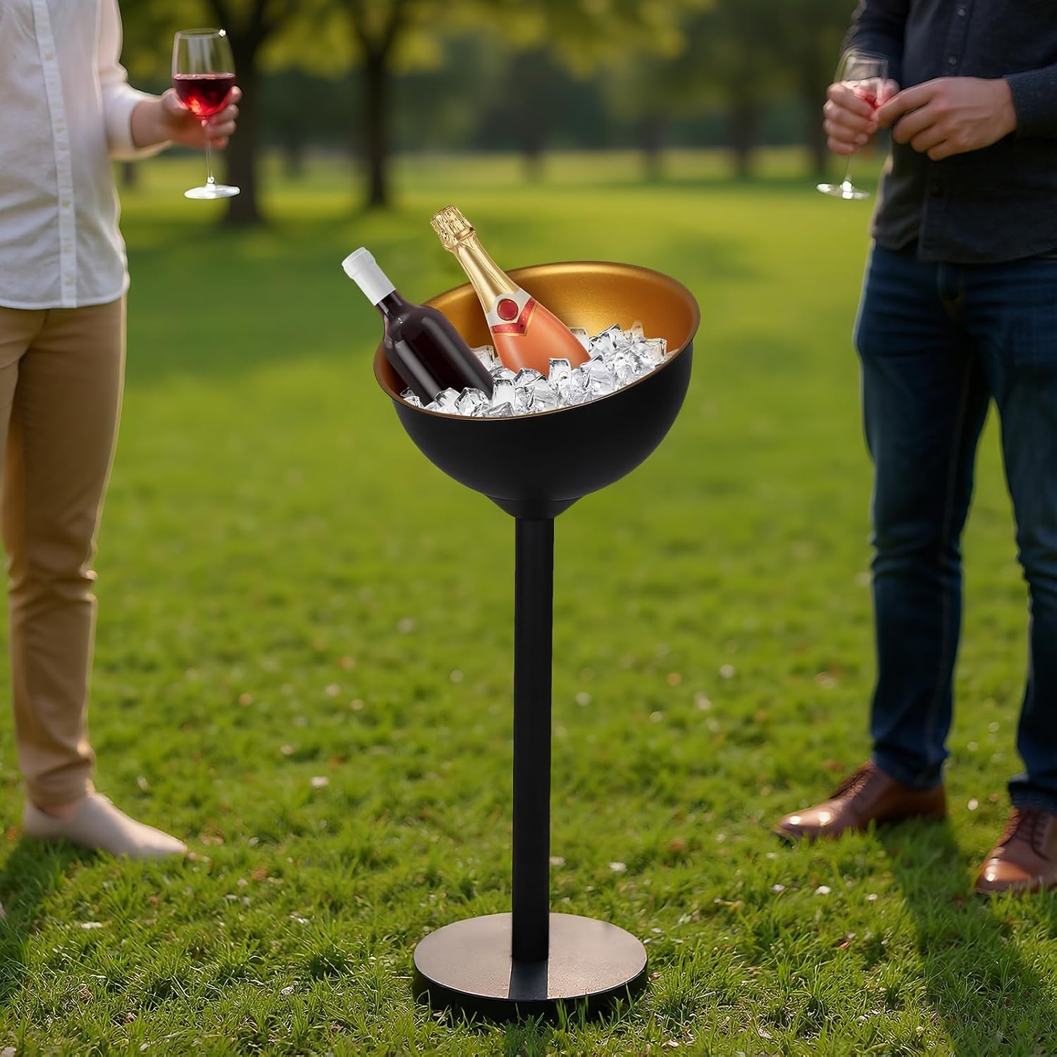 Generic 12L Champagne Ice Bucket with Stand Standing Ice Buckets Stainless Steel for Wedding KTV Club BBQ Party Home Outdoor