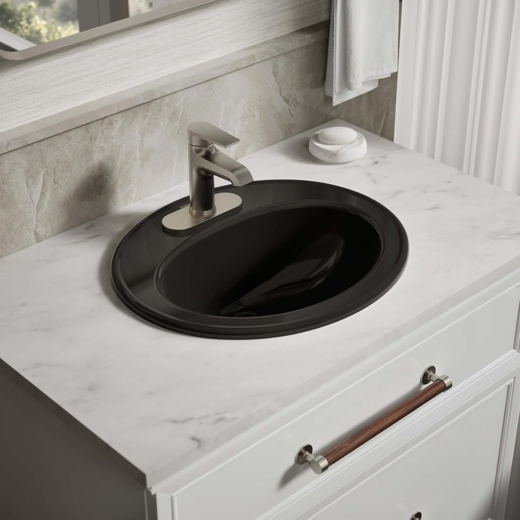 KOHLER K-2196-4-7 Pennington Self-Rimming Bathroom Sink, Black Black