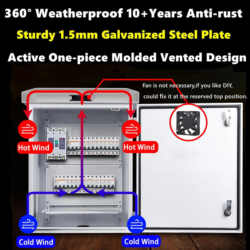 Outdoor nema Enclosure Electrical Box - 23.6x19.7x11.8 Weatherproof Network Exterior Box Ventilated Enclosure hinged Outdoor Galvanized Electrical Ventilation Design(600 * 500 * 300mm)