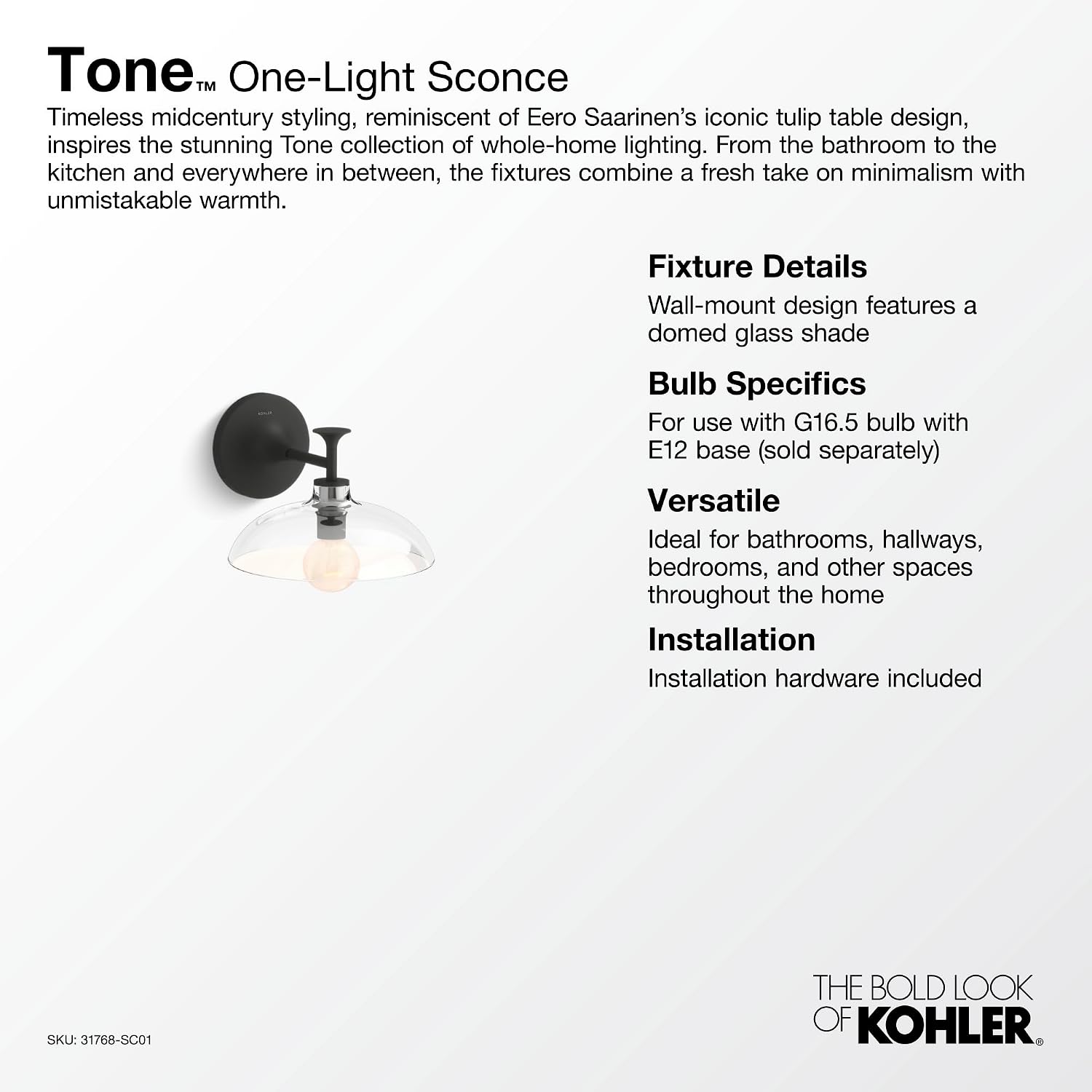 Kohler Lighting 31768-SC01 Tone 7' Tall Bathroom Sconce - Brushed Moderne Brass