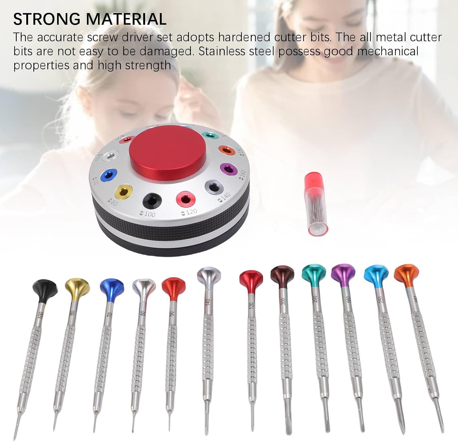 12PCS Watchmakers Screw Driver Set with on Rotating Stand & Stainless Steel Flat PH Head, Accurate Suitable for Watch Repair Eyewear Jewelry