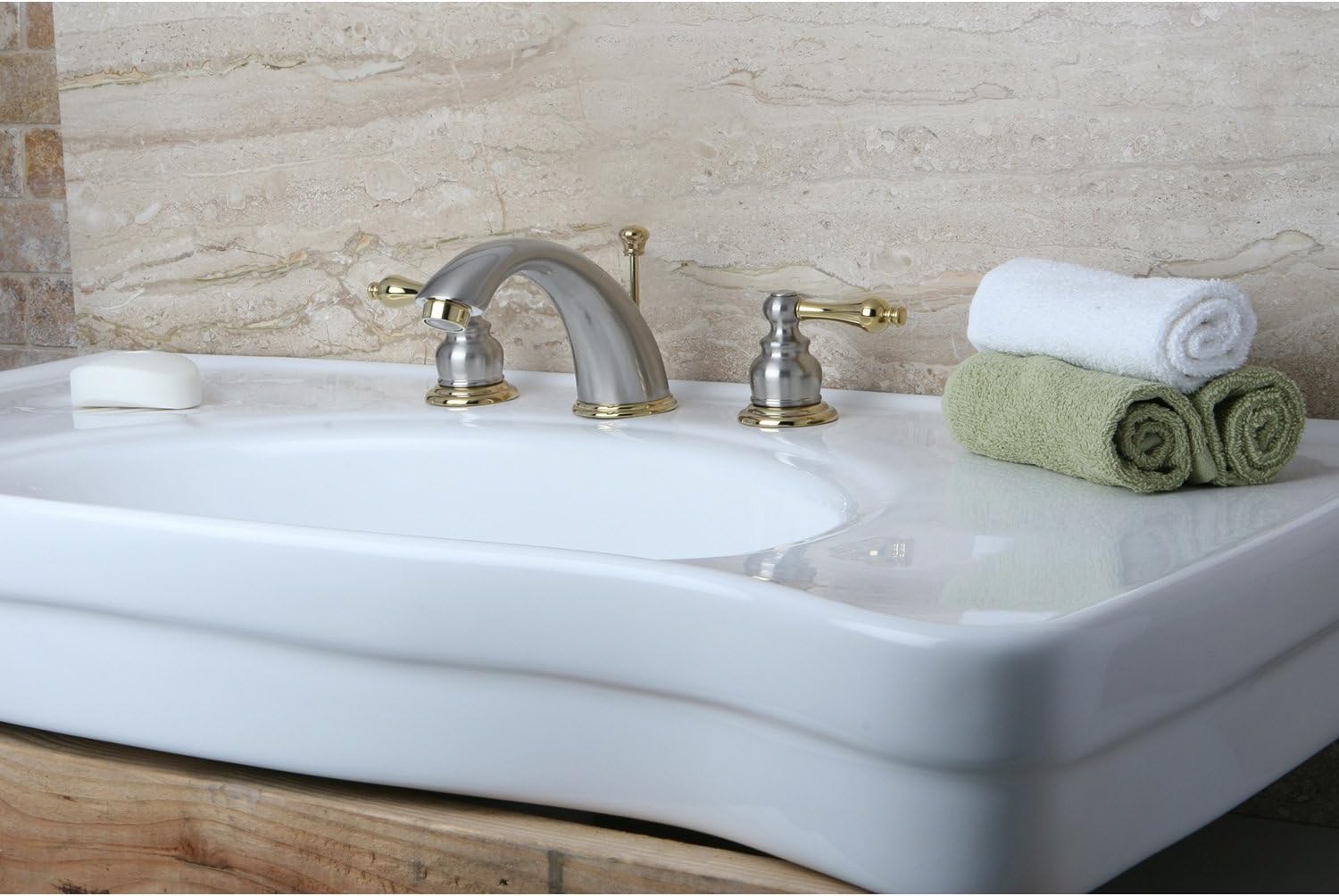 Kingston Brass KB979AL Victorian Widespread Bathroom Faucet, Brushed Nickel/Polished Brass