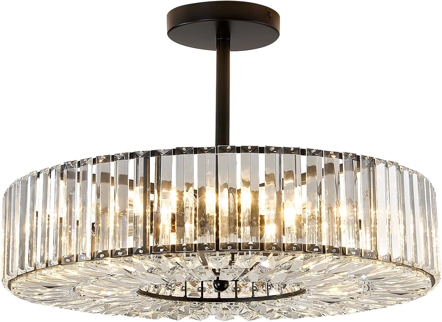 Piepooye 8 Lights Modern Large Crystal Chandelier Black Round Semi Flush Mount Ceiling Light Fixture Farmhouse Chandelier for Dinning Room Living Room Bedroom Hallway Entryway Kitchen