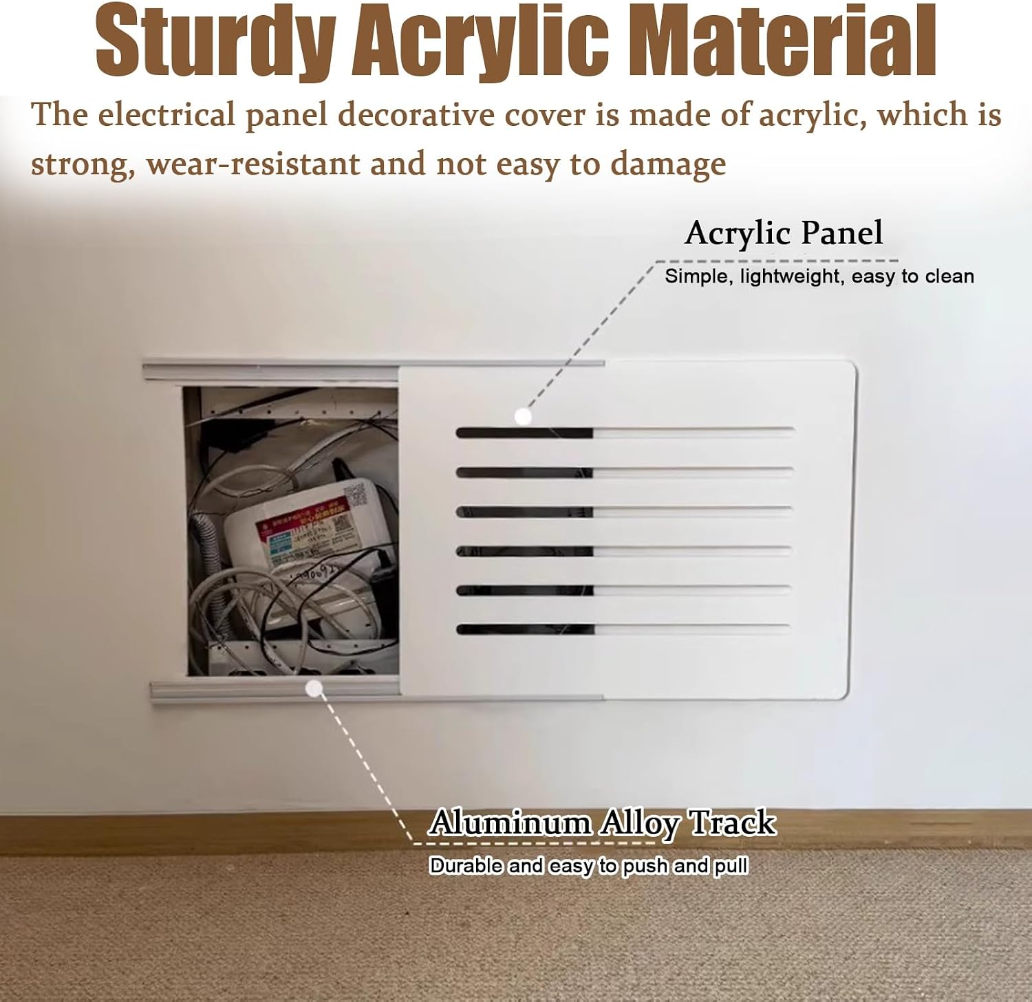 Electrical Panel Cover Sliding Breaker Box Cover with Self Adhesive Track, Extra Thin Electrical Panel Cover Decorative Wall, Safe Distribution Box Protective Lid(Gray A,60 x 40 cm/23.6 x 15.7 in)