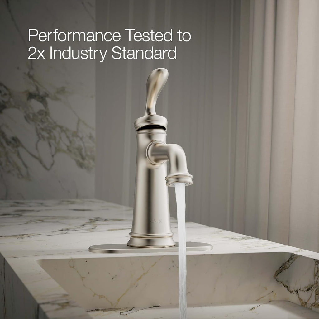 KOHLER 27379-4K-BN Bellera Single Handle Bathroom Faucet with Pop-Up Drain Assembly, One Hole Bathroom Sink Faucet, 1.0 gpm, Vibrant Brushed Nickel