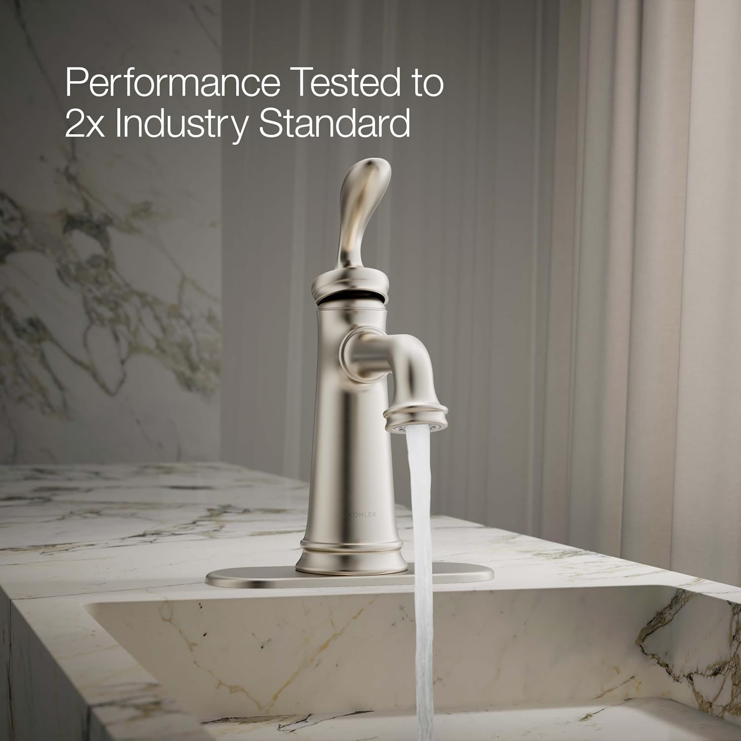 KOHLER 27379-4K-BN Bellera Single Handle Bathroom Faucet with Pop-Up Drain Assembly, One Hole Bathroom Sink Faucet, 1.0 gpm, Vibrant Brushed Nickel