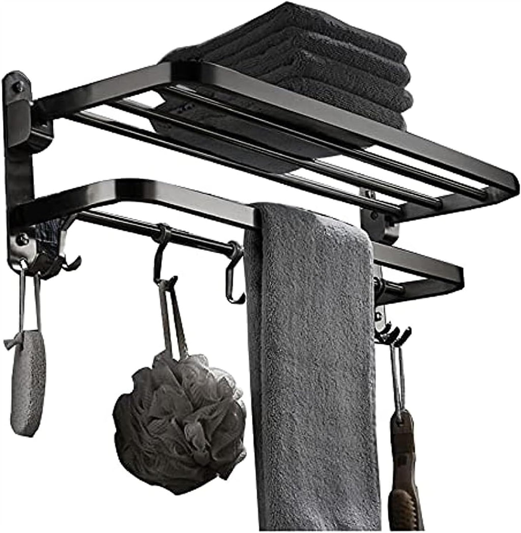 Double Towel Rack with Hook in Bathroom, Wall Mounted, Multifunctional, Foldable Double Layer Rack, Brushed Nickel 304 Stainless Steel (Color: Silver, Size: 60cm) (Color : Silver, Size : 50cm)