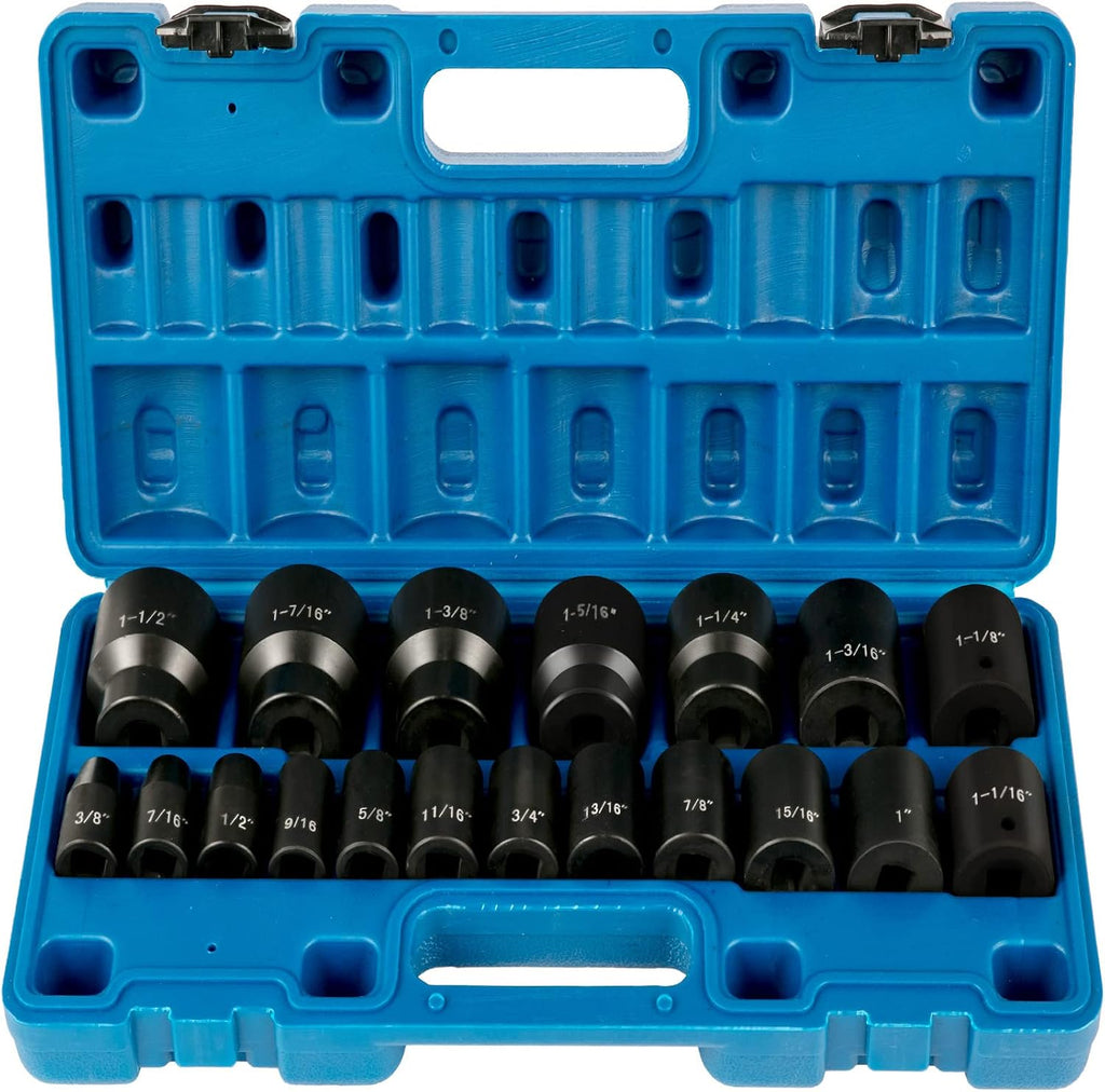 VEVOR Impact Socket Set 3/4 Inches 29 Piece Impact Sockets, 6-Point Sockets, Rugged Construction & Impact Drive Socket Set 1/2 Inches 19 Piece Impact Sockets SAE, Standard Socket Assortment
