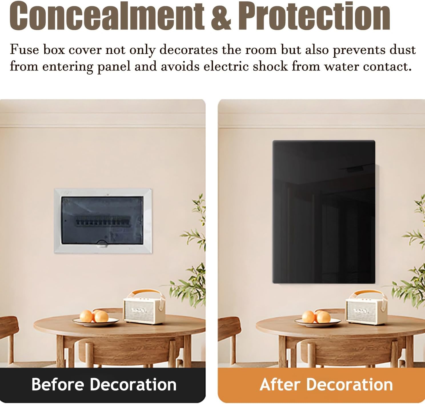 Electrical Panel Cover Sliding Electric Meter Box Cover, Wall Mounted Breaker Box Home, Decorative Electrical Panel Cover, Aluminum Frame + Tempered Glass Screen(Black2,WXL-50 x 70CM-19.7X27.6')