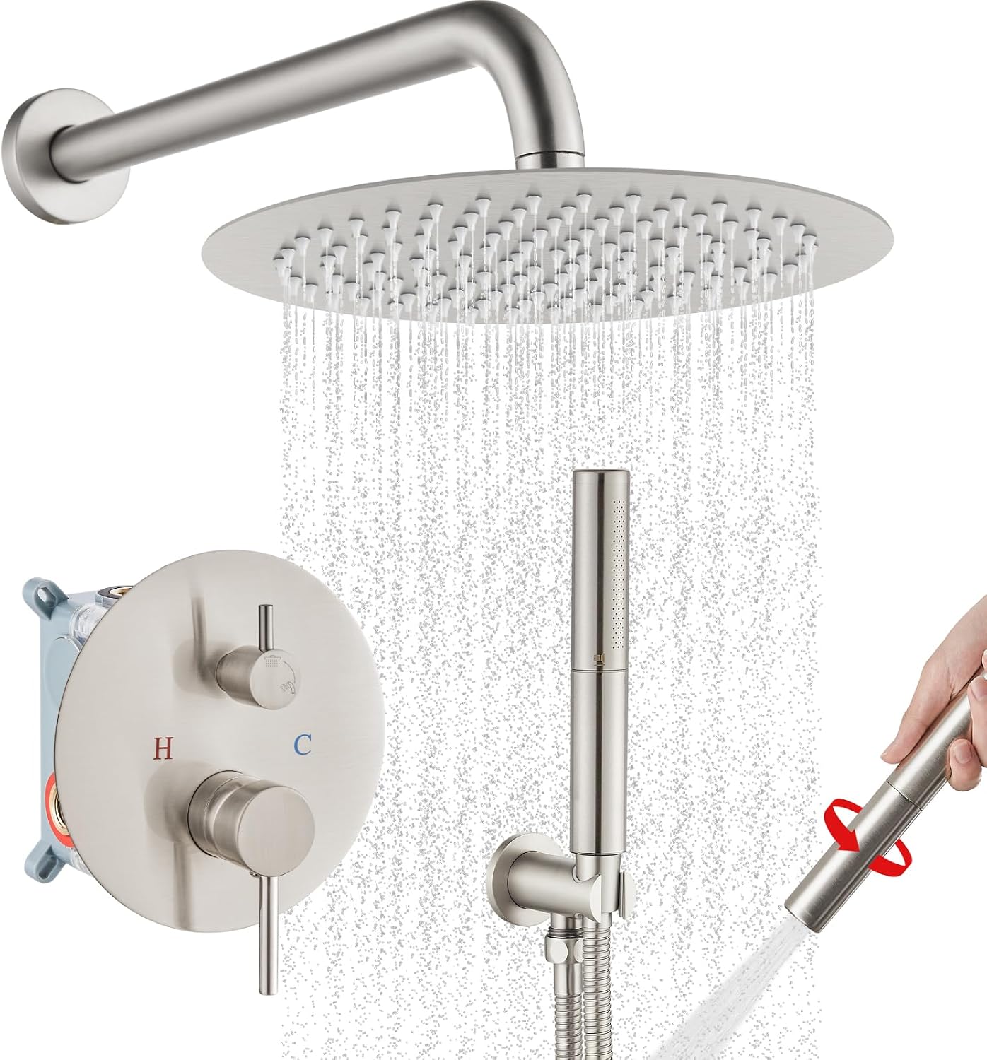 Airuida Shower Faucet Set, Bathtub Faucet Set with 10 Inch Rain Shower Head and Valve,2 Functions Tub Shower Faucet Set for Bathroom-Brushed Nickel