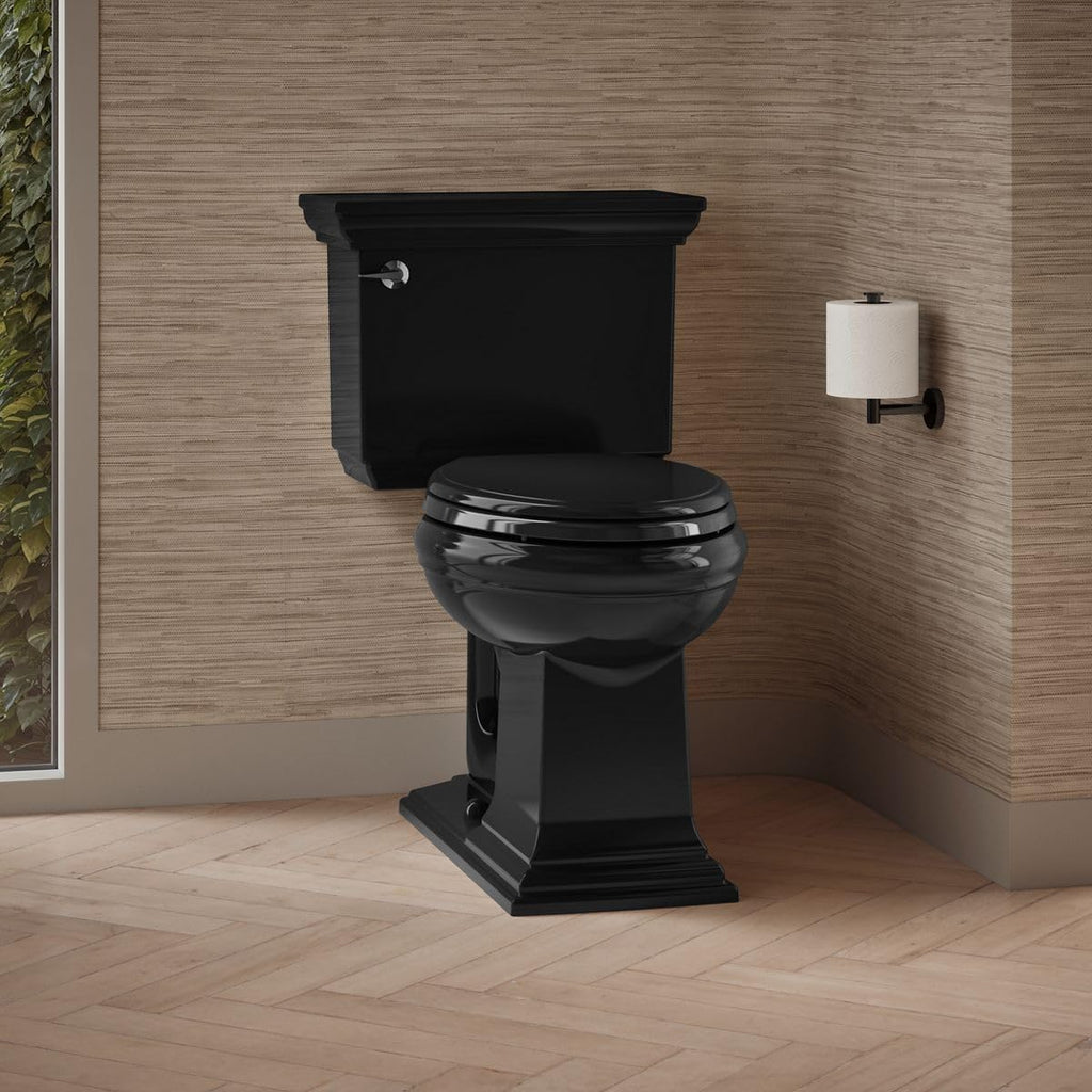 KOHLER K-3817-7 Memoirs Stately Comfort Height Two-Piece Elongated 1.28 GPF Toilet with AquaPiston Flush Technology and Left-Hand Trip Lever, Black Black