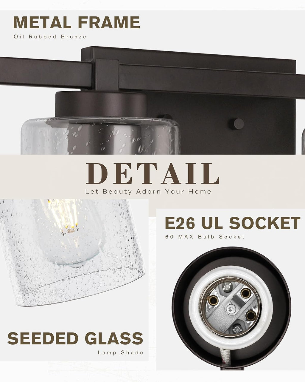 Beionxii Bathroom Vanity Lights, 4-Light Vintage Wall Sconce Light Fixtures, Oil Rubbed Bronze Finish with Clear Seeded Glass - MB9002 Series