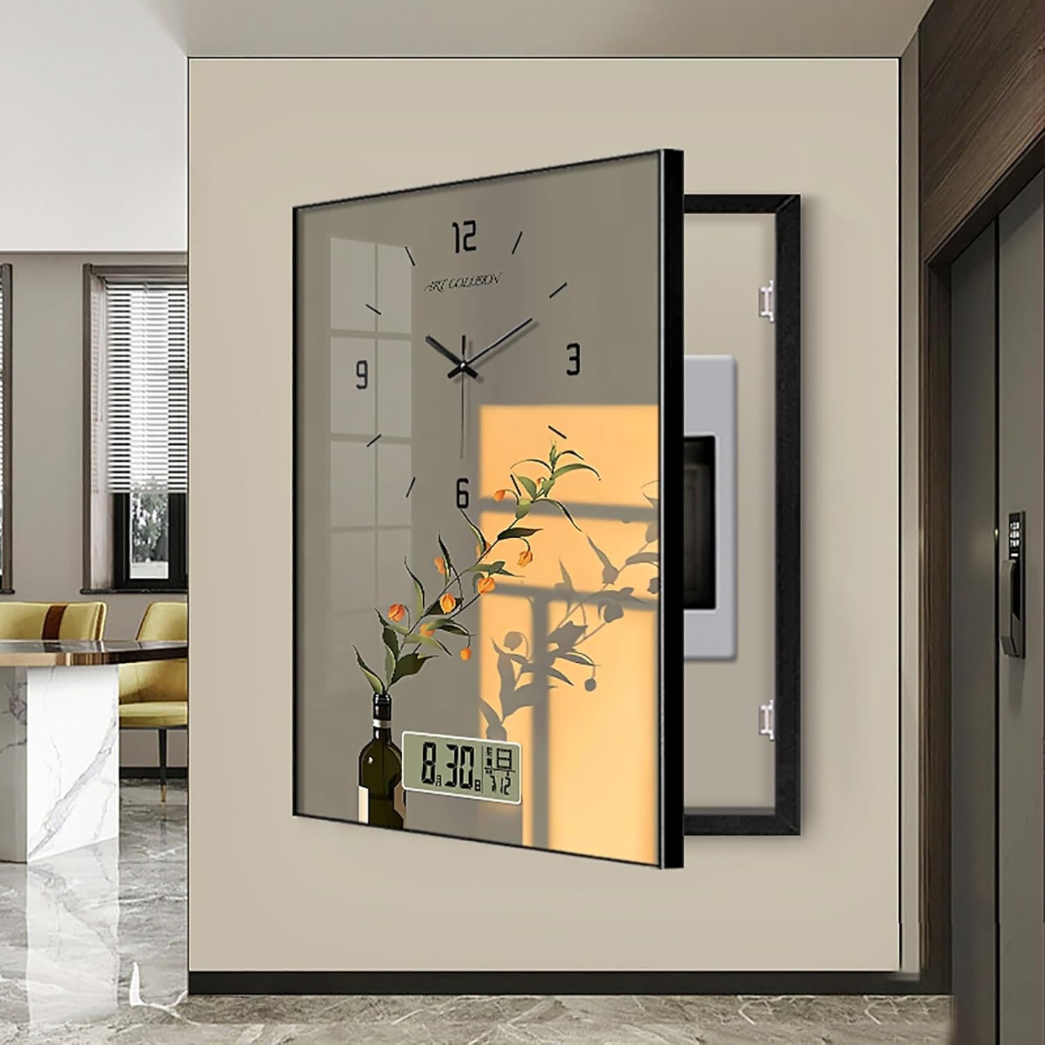 Circuit Breaker Box Cover, Electric Meter Decorative Painting with Clock, Hidden Electrical Panel Cover Decoration for Office, Home, Shopping Mall(Color 2,50 * 60cm/19.7 * 23.6in)