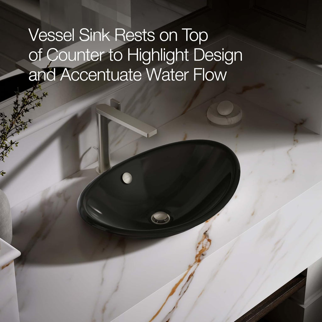 KOHLER K-5403-P5-7 Iron Plains Wading Pool Oval Bathroom Sink with Iron Black Painted Underside, Black Black