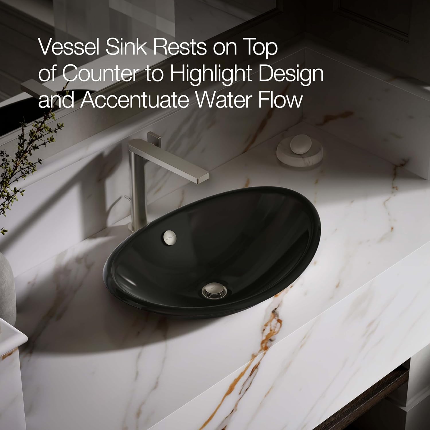 KOHLER K-5403-P5-7 Iron Plains Wading Pool Oval Bathroom Sink with Iron Black Painted Underside, Black Black