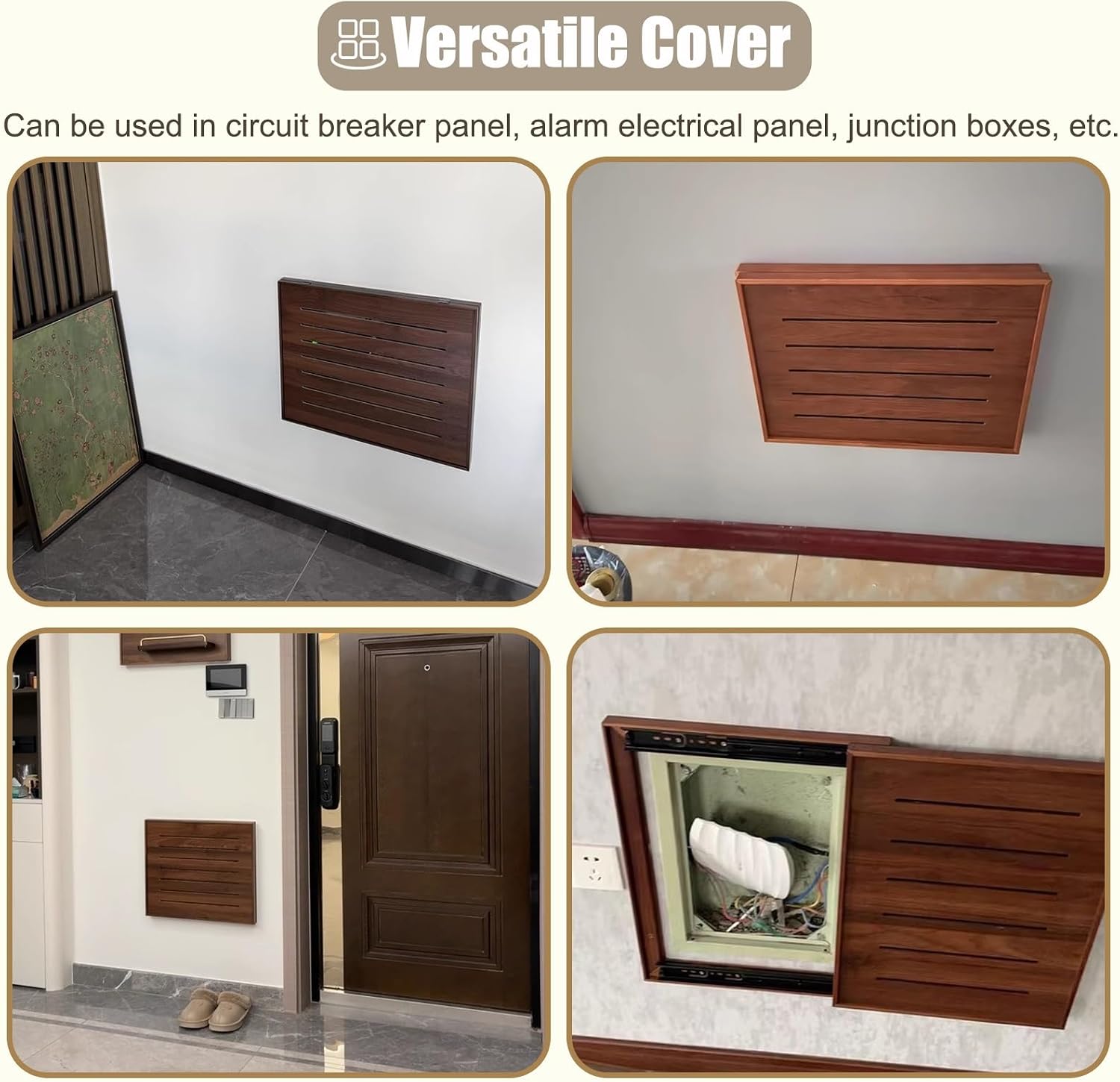 Wooden Circuit Breaker Box Cover Grain, Interior Electricity Meter Box Cover Horizontal Hollow, Art Tan Fuse Box Cover for Water Meter/Junction Box(Walnut,45x35cm(17 3/4x13 3/4'))