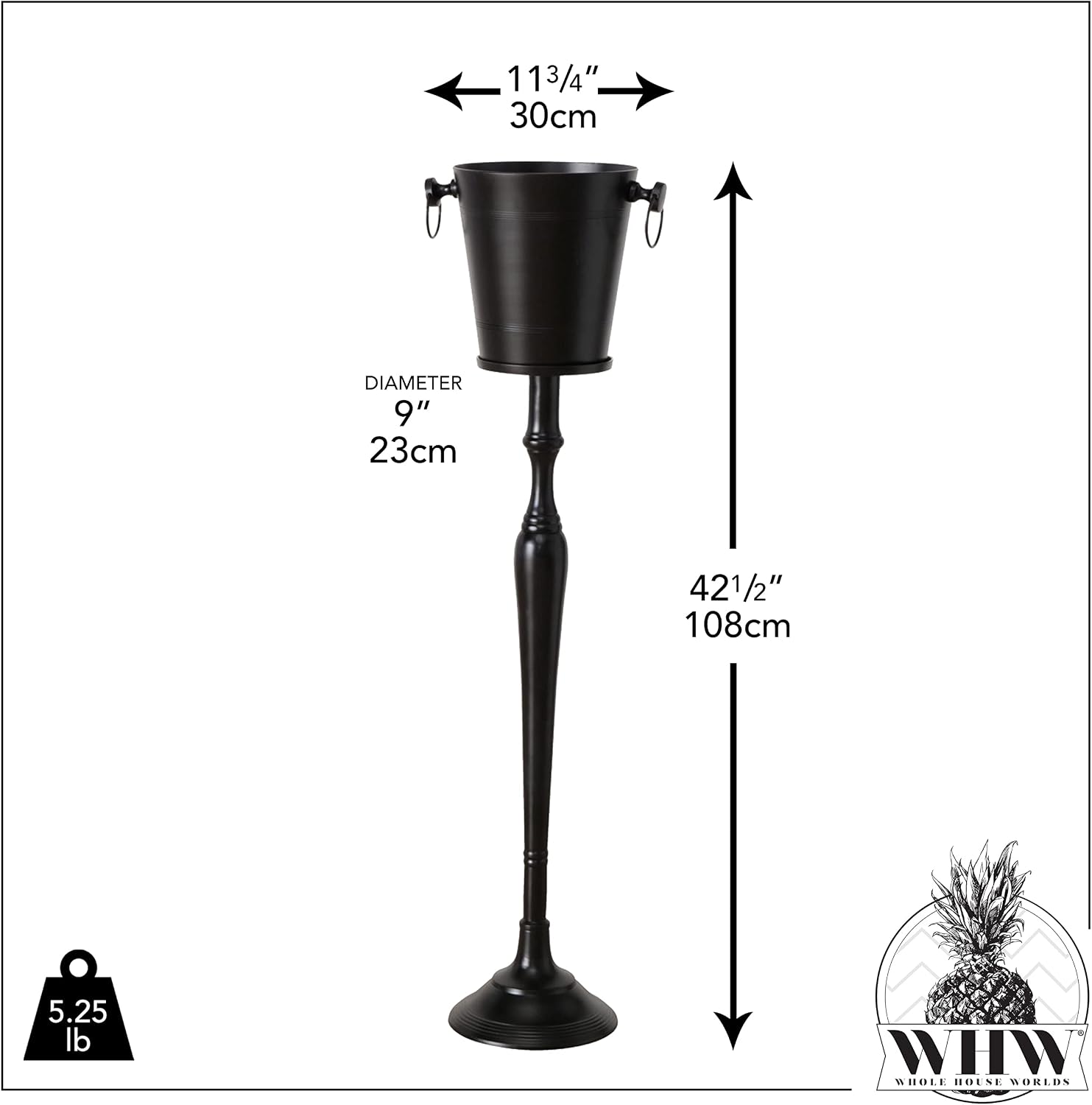 WHW Whole House Worlds Old World Luxurious Grand Hotel Champagne Bucket with Tall Stand, Black Finished Aluminum, 42.5 Inches Tall, 2 Piece Set