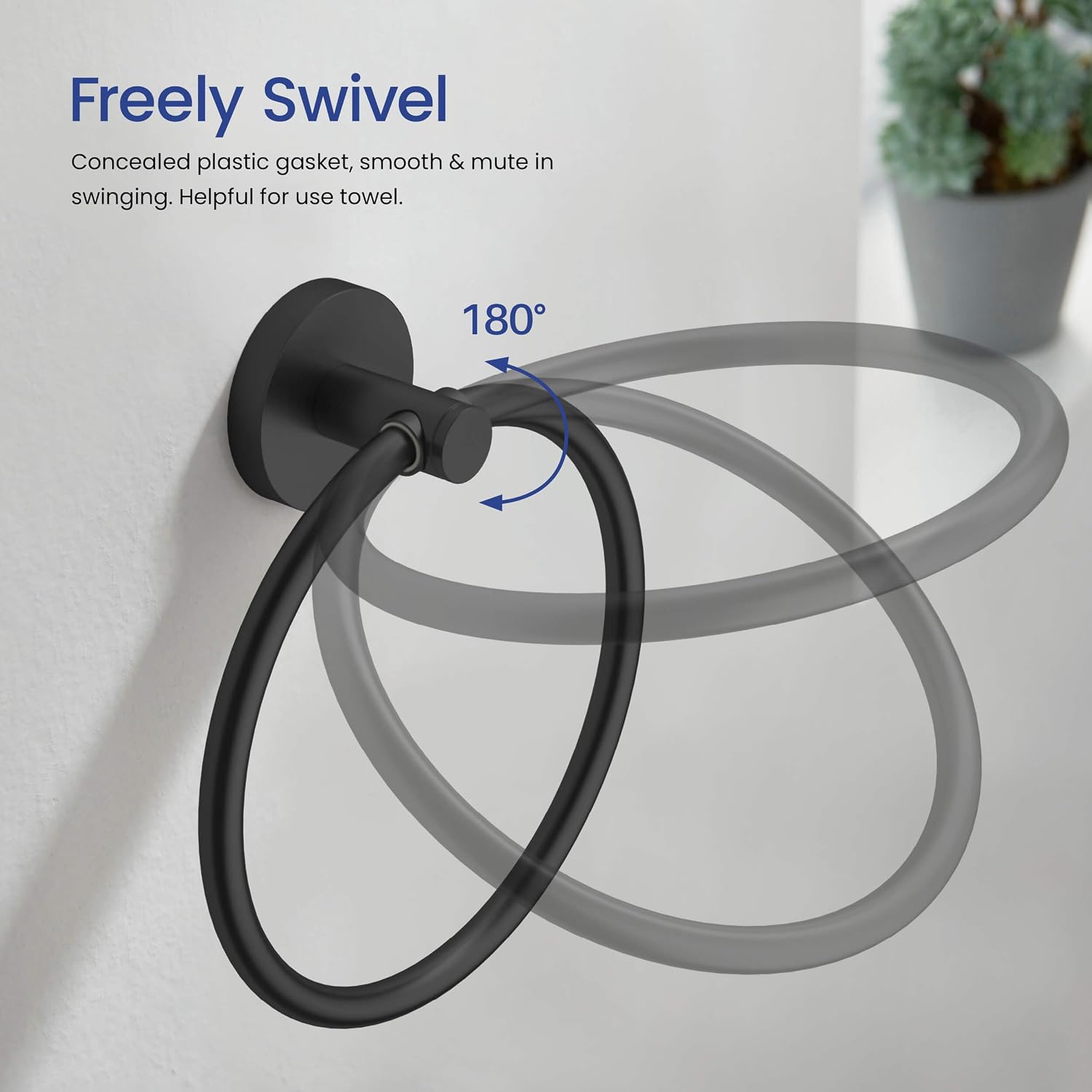 KIBI Circular Bathroom Hardware Set 5-Piece | 24' Towel Bar, Towel Ring, Toilet Paper Holder, 2 Robe Hooks | Wall-Mounted Solid Brass Bathroom Accessories | Matte Black, C-KBA14-5-1