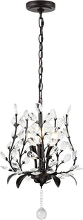 JONATHAN Y 12' Oil Rubbed Bronze 3-Light Bohemian Pendant Light, Vintage LED Branch Ceiling Fixture for Kitchen Island Bedroom Bathroom, Clear Acrylic Crystals JYL9551A