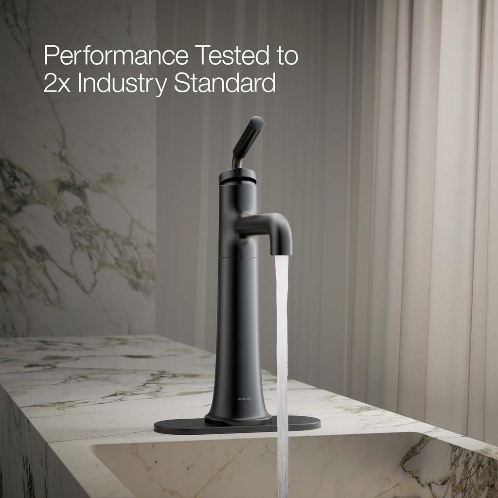 KOHLER 26437-4N-BL Tone K-26437-4N-BLB ToneTall Single Handle Bathroom Sink Faucet, 5 GPM, Matte Black