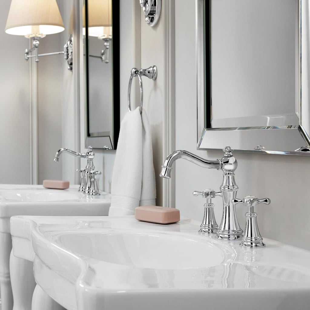 Moen Weymouth Chrome Two-Handle Widespread Cross Handle Bathroom Faucet Trim Set, Valve Included, TVS42114