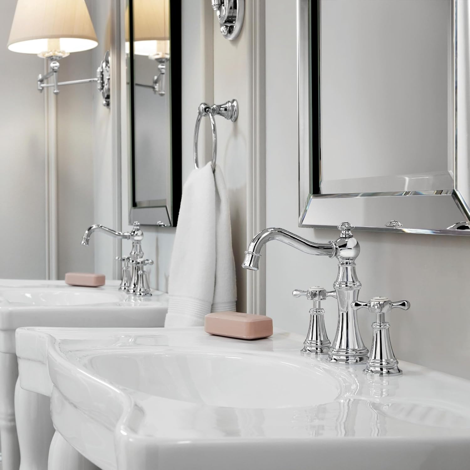 Moen Weymouth Chrome Two-Handle Widespread Cross Handle Bathroom Faucet Trim Set, Valve Included, TVS42114