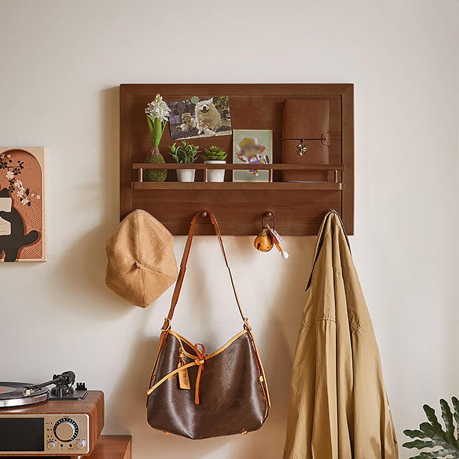 Wooden Breaker Box Cover Decorative with Hook, Circuit Electrical Panel Protective Lid, Hide Electric Meter Box Cover for Office Kitchens Cafes(Brown,59 * 39cm/23.2 * 15.3in)