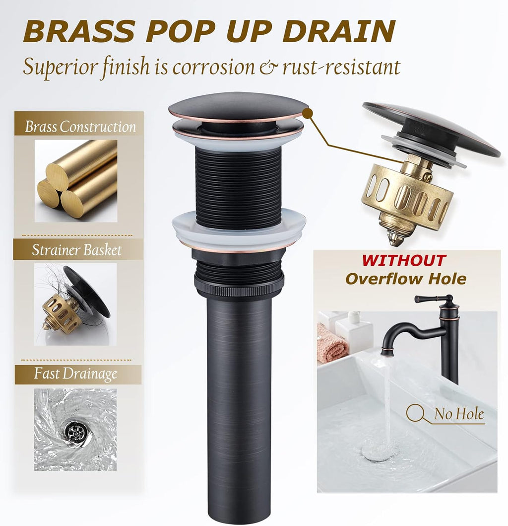 Vessel Sink Faucet ORB Bathroom Tall Faucet Single Hole Deck-Mount Pop up Drain Assembly Without Overflow Water Supply Lines Included