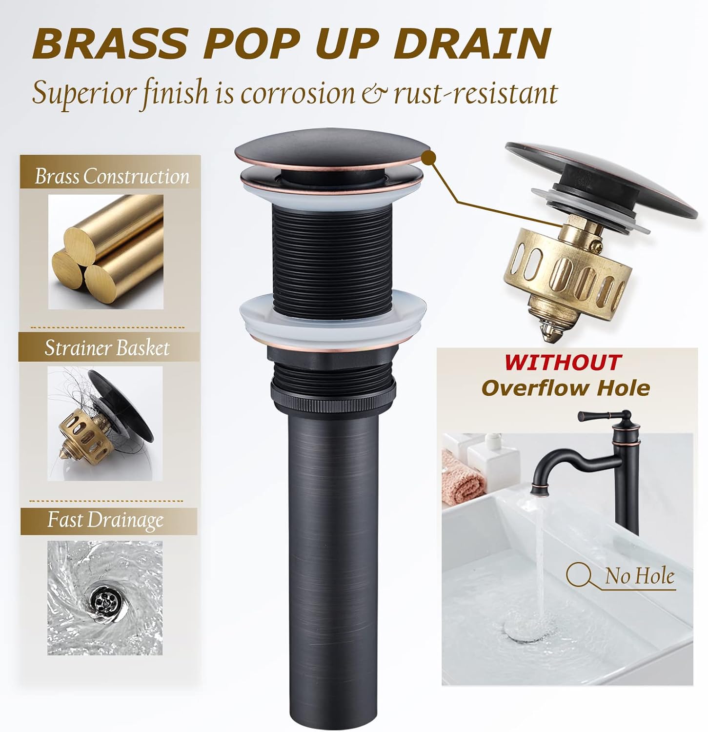 Vessel Sink Faucet ORB Bathroom Tall Faucet Single Hole Deck-Mount Pop up Drain Assembly Without Overflow Water Supply Lines Included