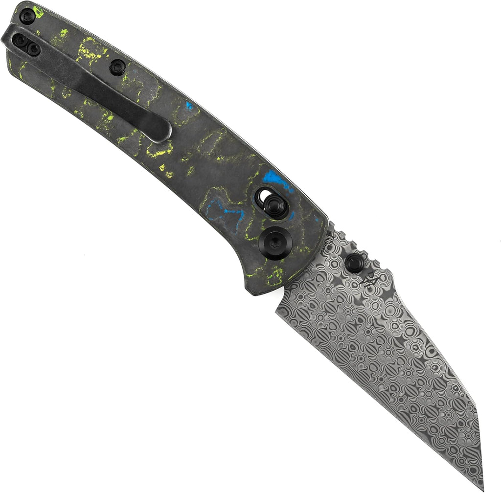 KANSEPT Elite Main Street Pocket Knife, 3.36'' Damascus Tanto Blade, Gecko Camo Carbon Handle with Thumb Stud,Clip for EDC, Men Gift Camping Survival Folding knives K1015V5