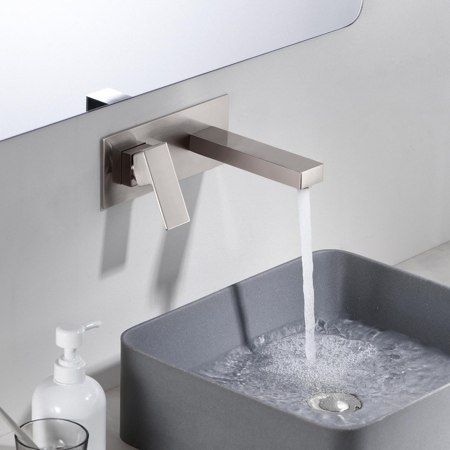 sumerain Brushed Nickel Bathroom Faucet Wall Mount Lavatory Sink Faucet with Rough-in Valve, Left-Handed Single Handle