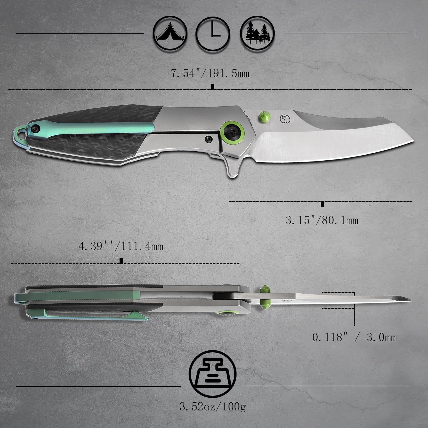 KANSEPT Mistaken Folding Knives for Men EDC Camping Pocket Folding Knife 3.58'' Satin CPM 20CV Blade with Titanium Twill Carbon Fiber Handle Everyday Carry K1053A2