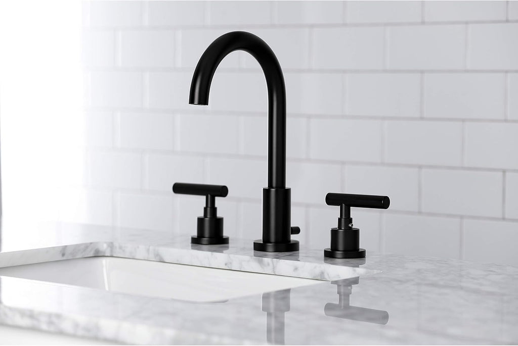 Kingston Brass FSC8920CML Manhattan Widespread Bathroom Faucet with Pop-Up Drain, Matte Black