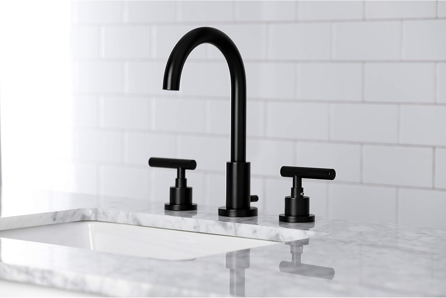 Kingston Brass FSC8920CML Manhattan Widespread Bathroom Faucet with Pop-Up Drain, Matte Black
