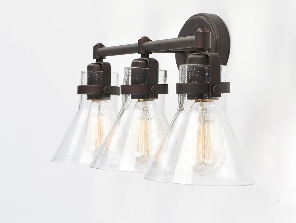 Maxim Lighting Seafarer 3-Light Bath Vanity Light | Oil Rubbed Bronze Steel Finish | Seedy Glass Shade | Industrial Indoor Light Fixture | Ideal for Bathrooms & Powder Rooms | Dimmable | 26113CDOI