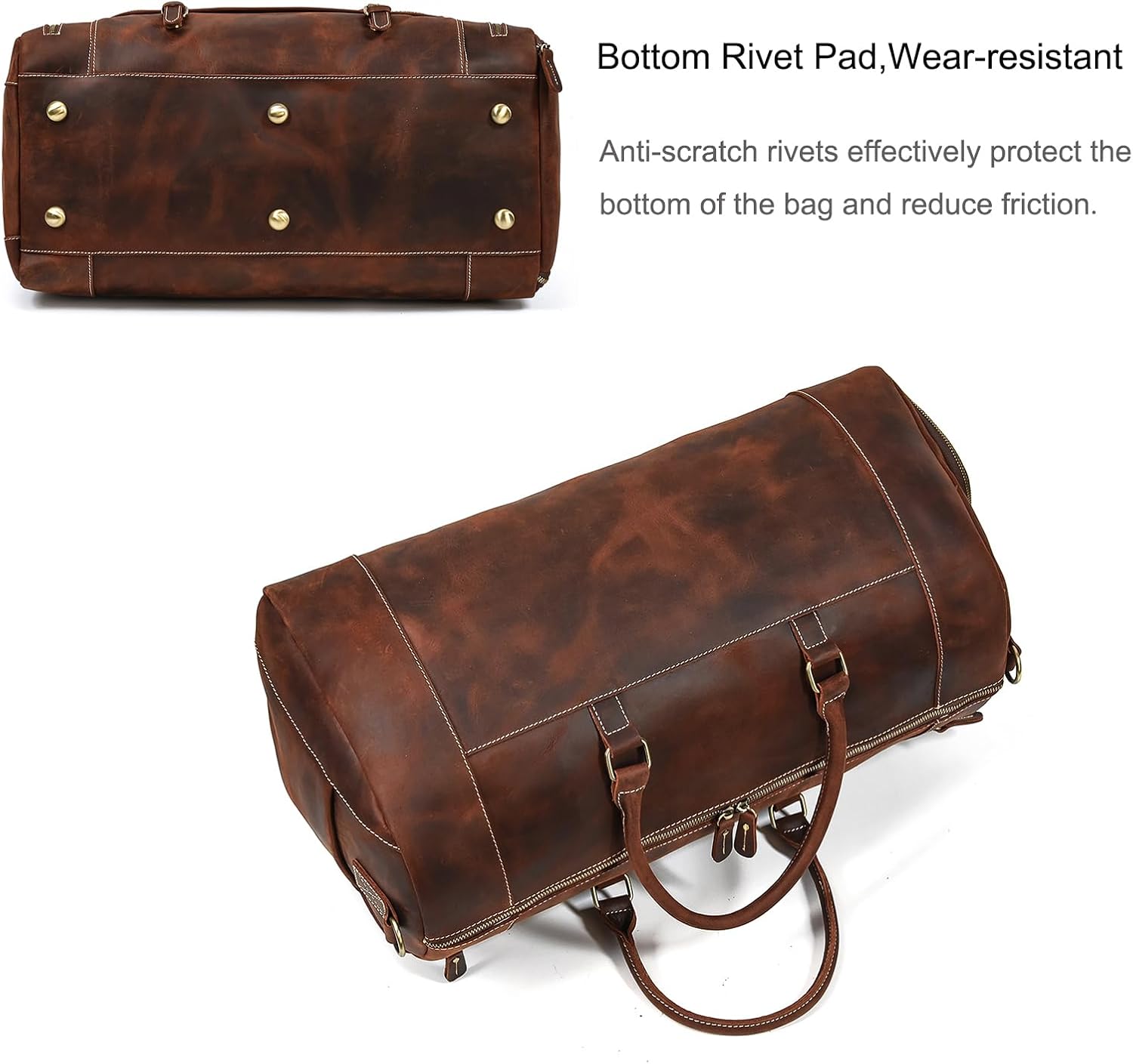 LUUFAN Full-grain Genuine Leather Travel Bag Large Capacity Duffel Luggage Bag with Shoe Compartment, Men Women Shoulder Bag for Weekend Holiday Business Trip, 58cm