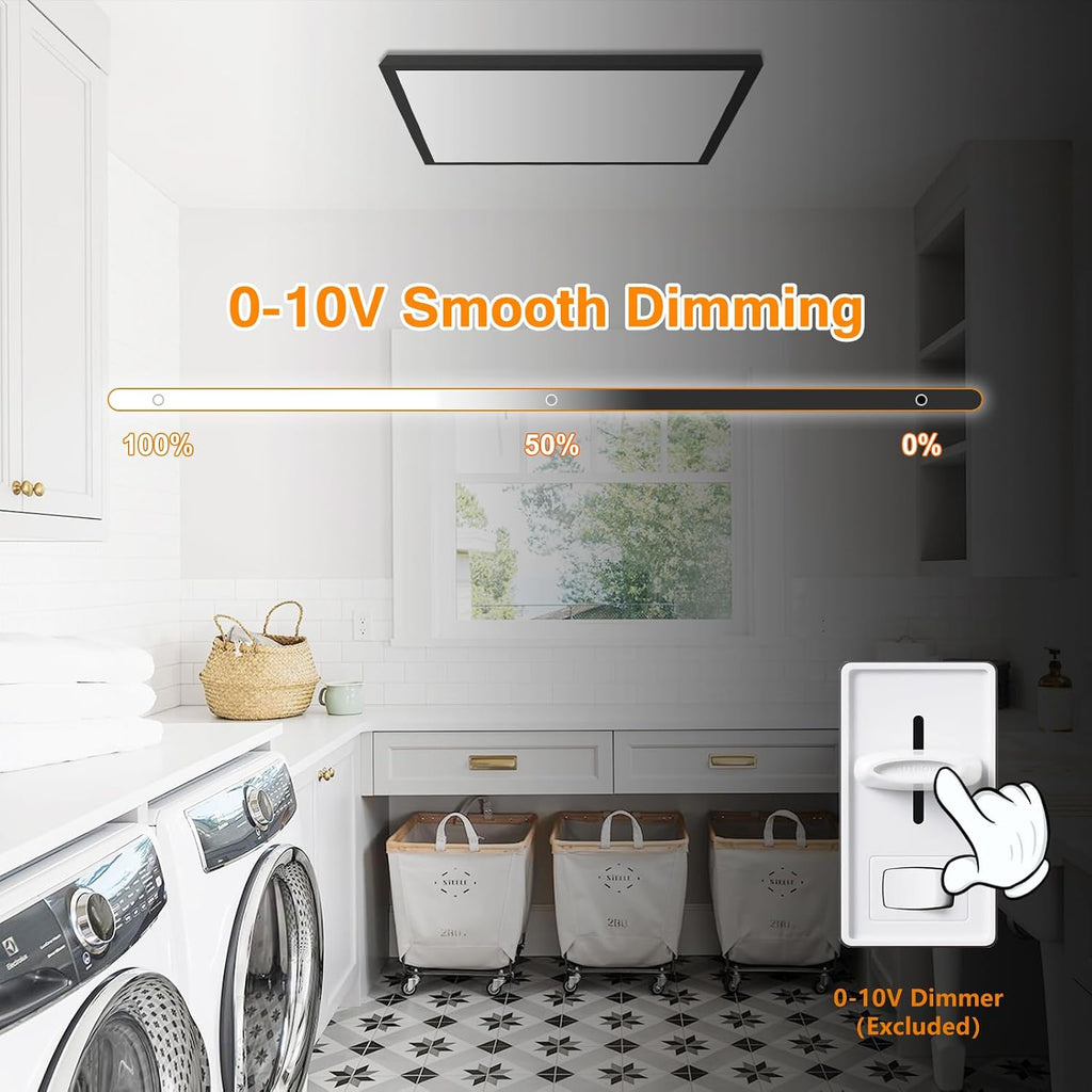 Black 2x2 Surface Mount LED Panel Lights, 40W-30W-20W & 5000K-4000K-3000K Selectable, 0-10V Dimmable, Square, for Kitchen, Shop, 100-277V, ETL, 2 Pack