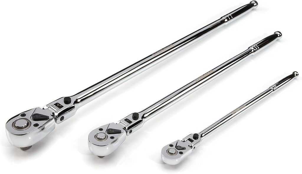 Steelman 180-Degree Locking Flex Head Ratchet Set, 72-Tooth, Reversible, Quick-Release, Long Handle, 3-Piece