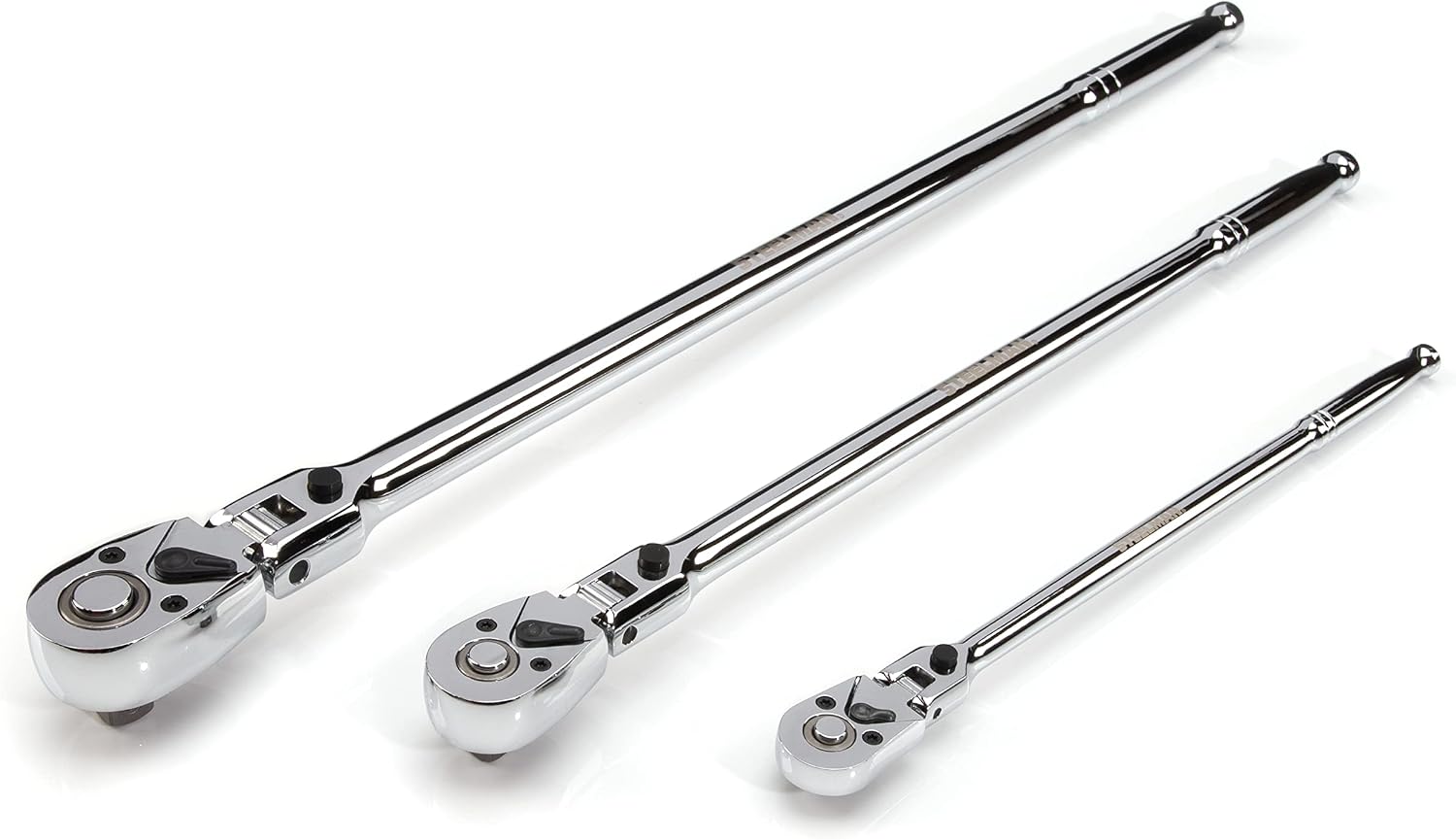 Steelman 180-Degree Locking Flex Head Ratchet Set, 72-Tooth, Reversible, Quick-Release, Long Handle, 3-Piece