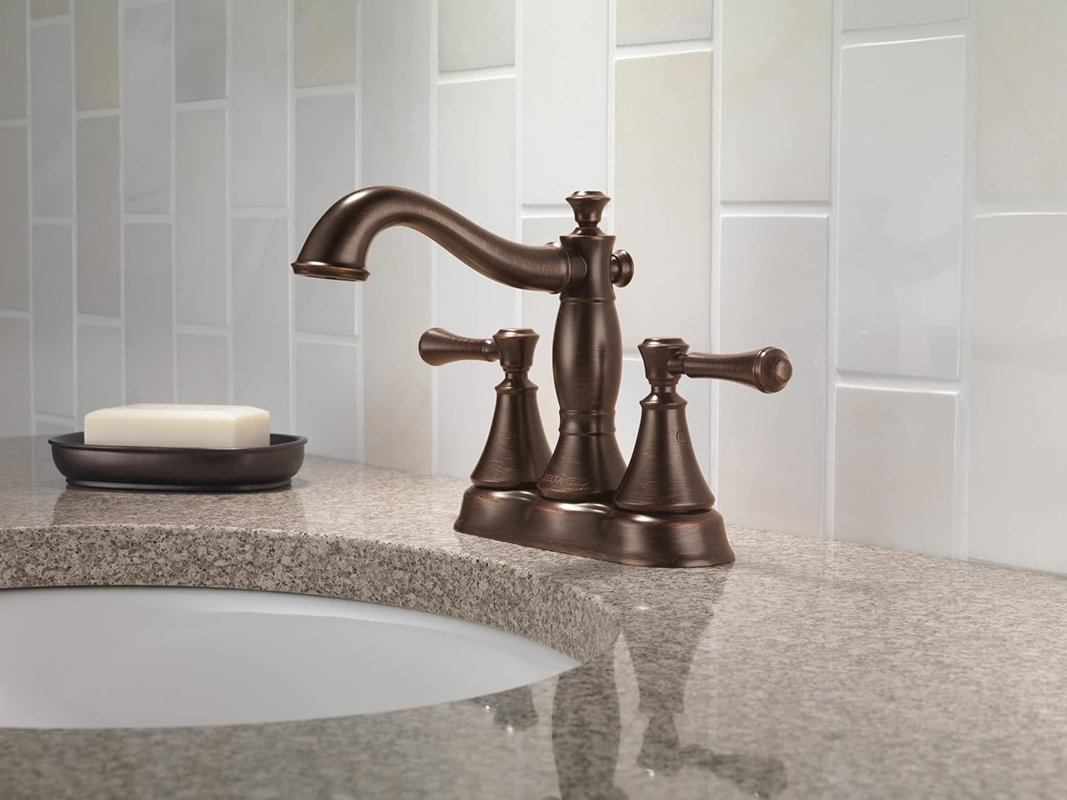 Delta Faucet Cassidy Gold Bathroom Faucet, Centerset Bathroom Faucet, Metal Drain Assembly, Champagne Bronze 2597LF-CZMPU, 5.41 x 6.59 x 5.41 inches