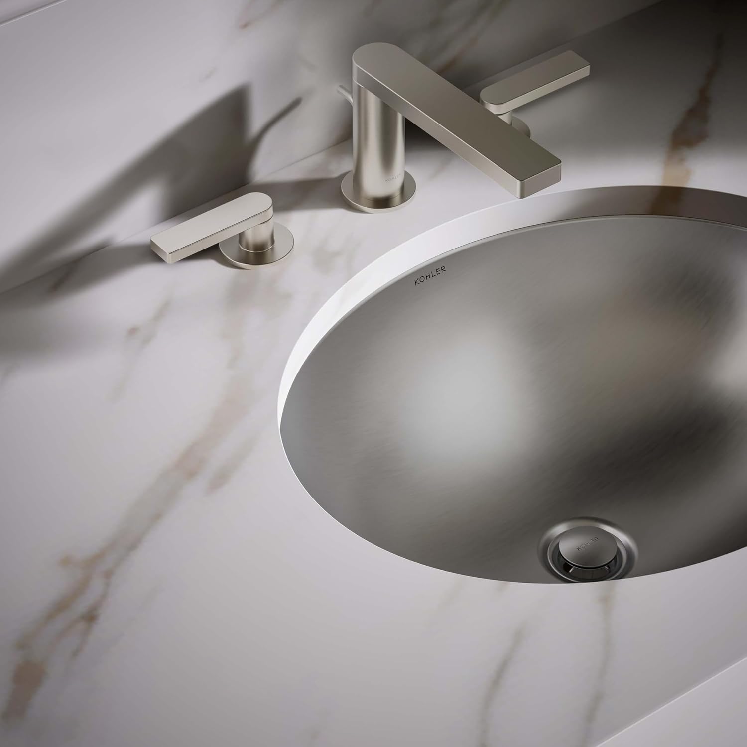 KOHLER K-2608-SU-NA Bachata Drop-In/Undermount Bathroom Sink with Luster Finish, Without Overflow, Stainless Steel