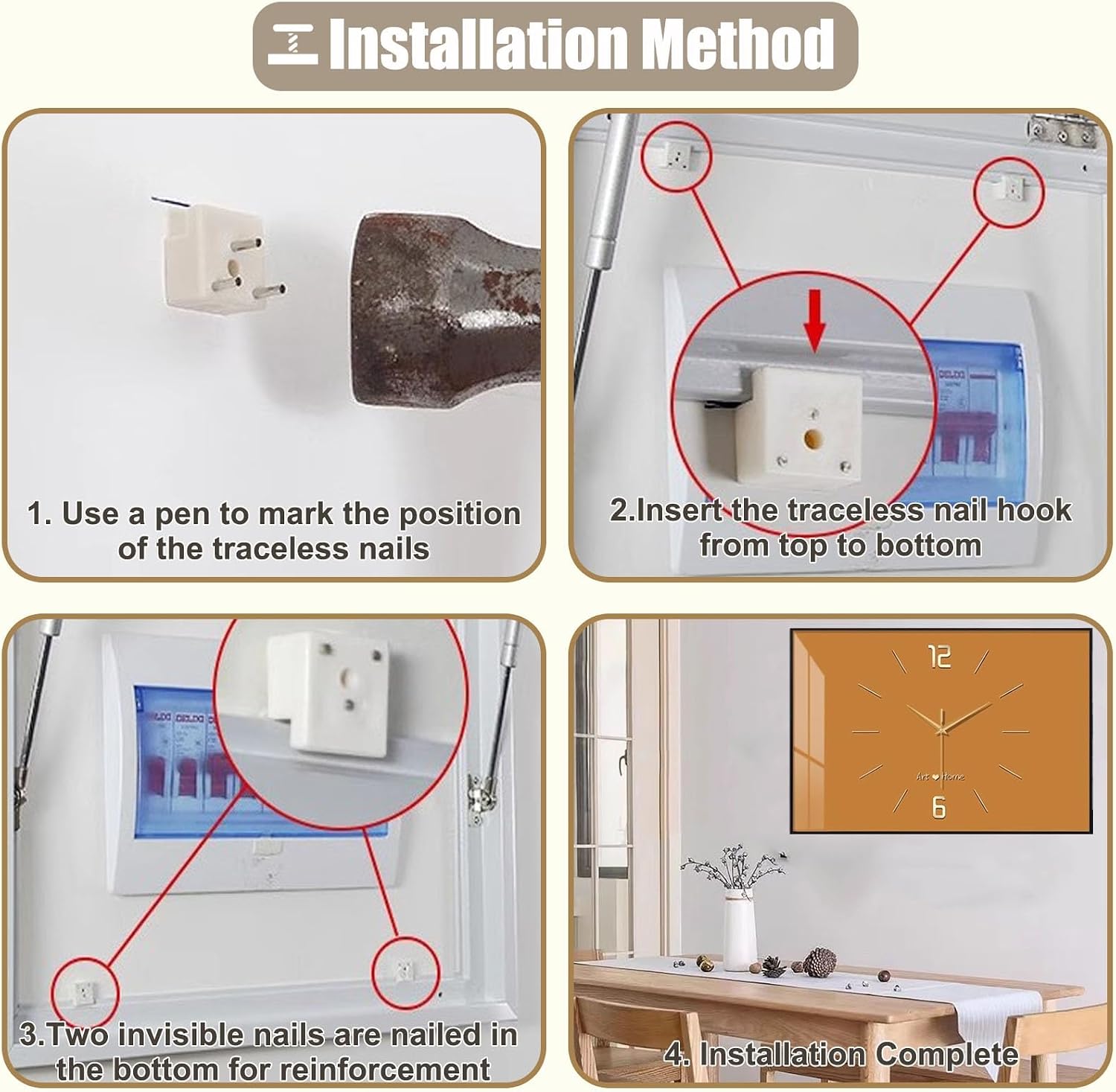 Decorative Meter Box Panel Cover for Hide Electric Box, Horizontal Breaker Box Cover Clock, Electrical Panel Lid for Indoor/Kitchen/Farmhouse(White,55x45cm(21 5/8x17 3/4'))